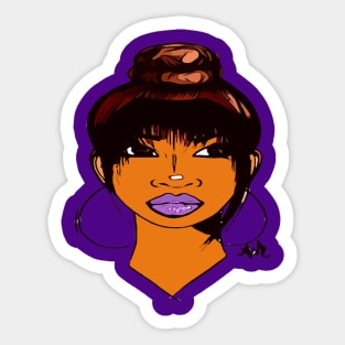 Pretty Girl Beauty HairStyle Earrings With Purple Lipstick By Ashthepainter Sticker